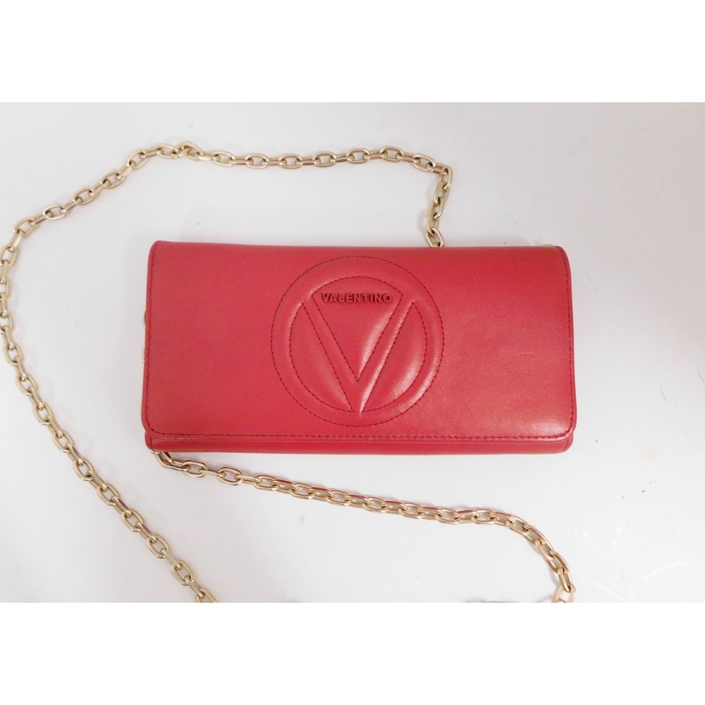 MARIO VALENTINO SPA Red Leather Wallet On Golden Chain